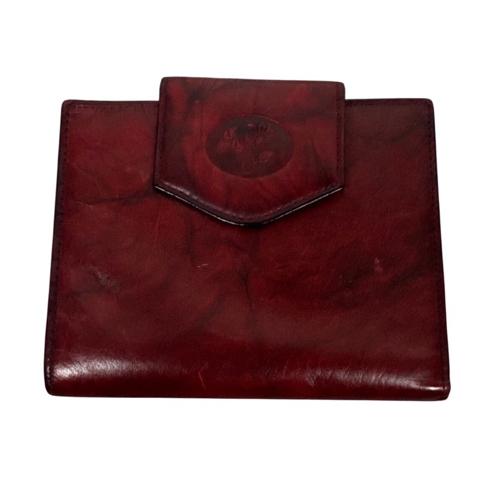 Buxton‎ Vintage Burgundy Top Grain Cowhide Leather Bifold Kiss Lock Wallet